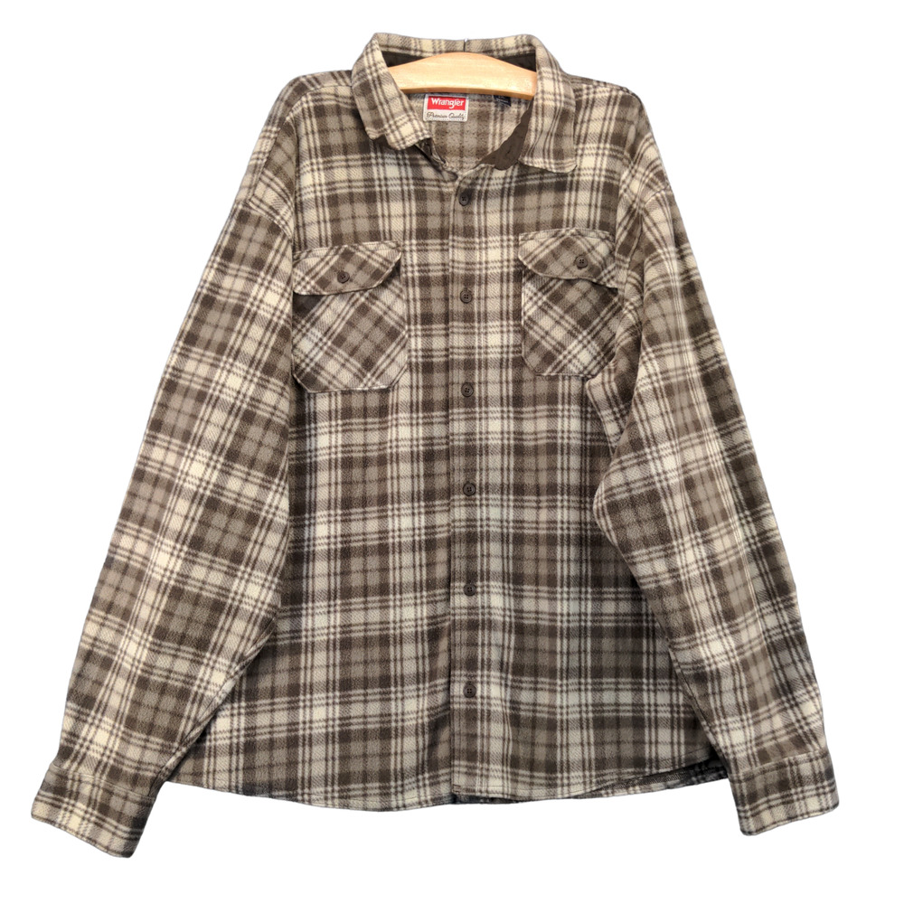 Wrangler Button Up Shirt Mens Size 2XL Brown Plaid Flap Pockets